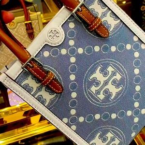 NWT TORY BURCH MINI T MONOGRAM DENIM TOTE